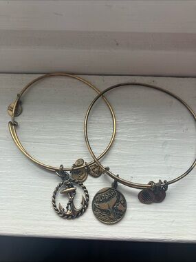 2 Alex and Ani gold nautical bracelets anchor and whale (Alaska)